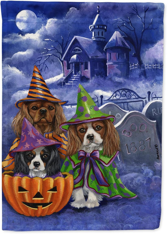 Cavalier Spaniel Halloween House Flag for Outdoor Decor