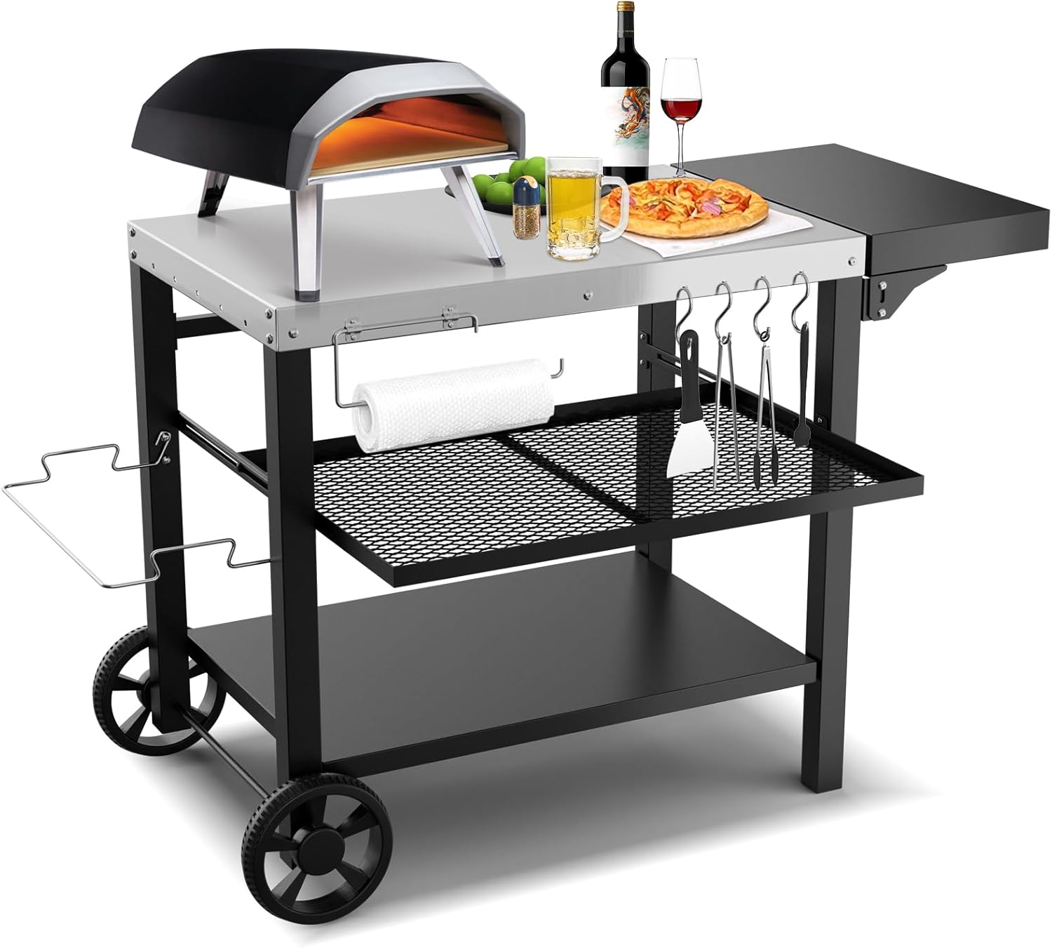 Outdoor Kitchen Island Grill Table Cart with Drawer and Wheels