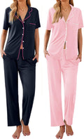Womens Pajamas Short Sleeve Button Up Set - Cozy Two Pack