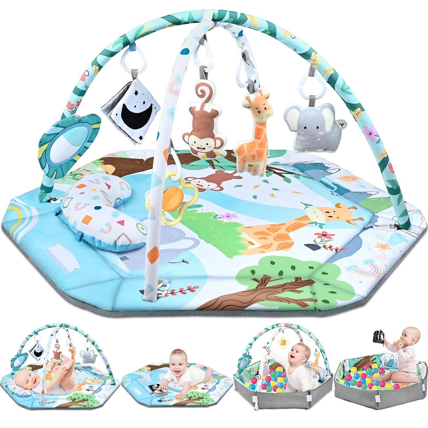 Jyusmile Baby Gym Play Mat: 8-in-1 Developmental Fun!