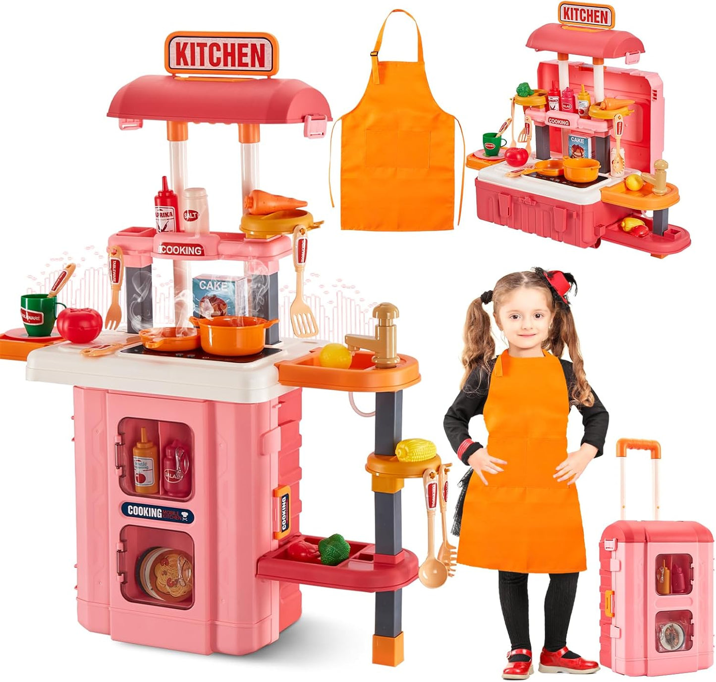 3-in-1 Kids Play Kitchen with Real Sounds & Lights for Ages 2-6