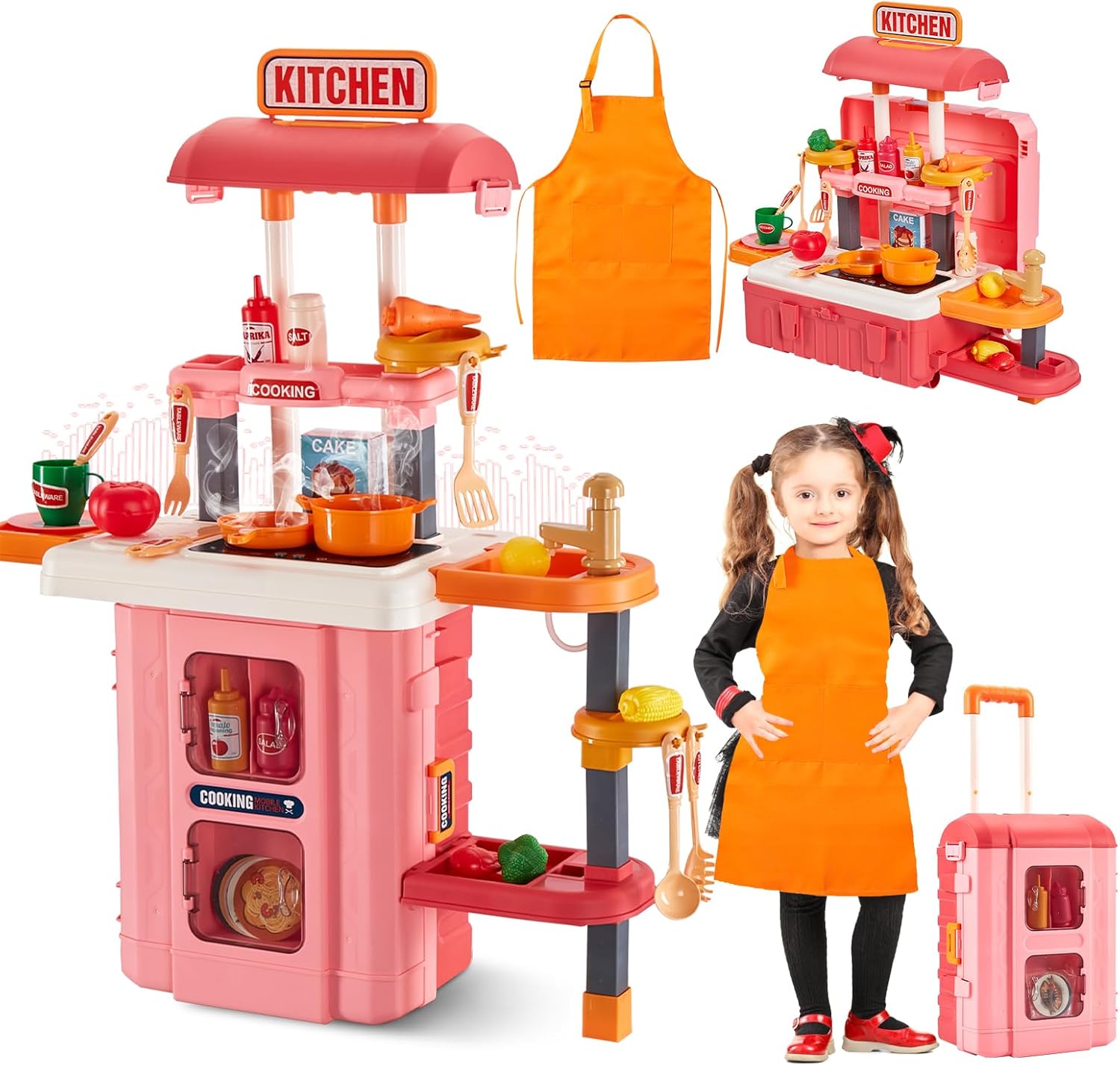 3-in-1 Kids Play Kitchen with Real Sounds & Lights for Ages 2-6