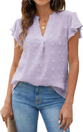 Blooming Jelly Womens White Blouse V Neck Ruffle Sleeve Flowy Shirt