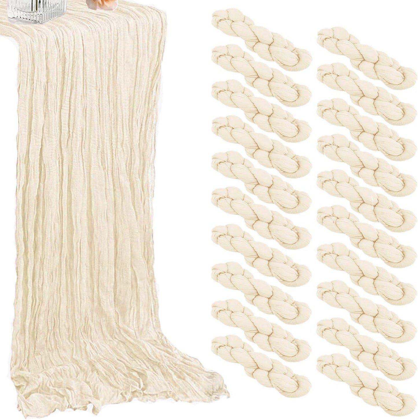 20 Pack Beige Cheesecloth Table Runners for Rustic Decor