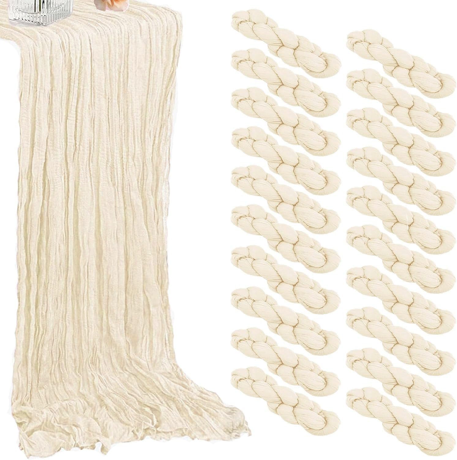 20 Pack Beige Cheesecloth Table Runners for Rustic Decor