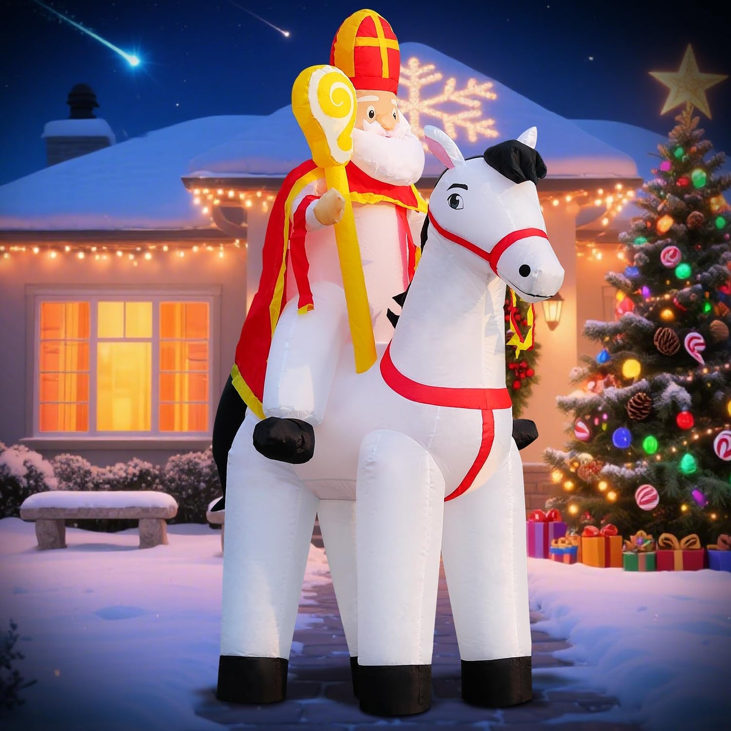 6FT Christmas Inflatable Decorations of Saint Nicholas on Horse