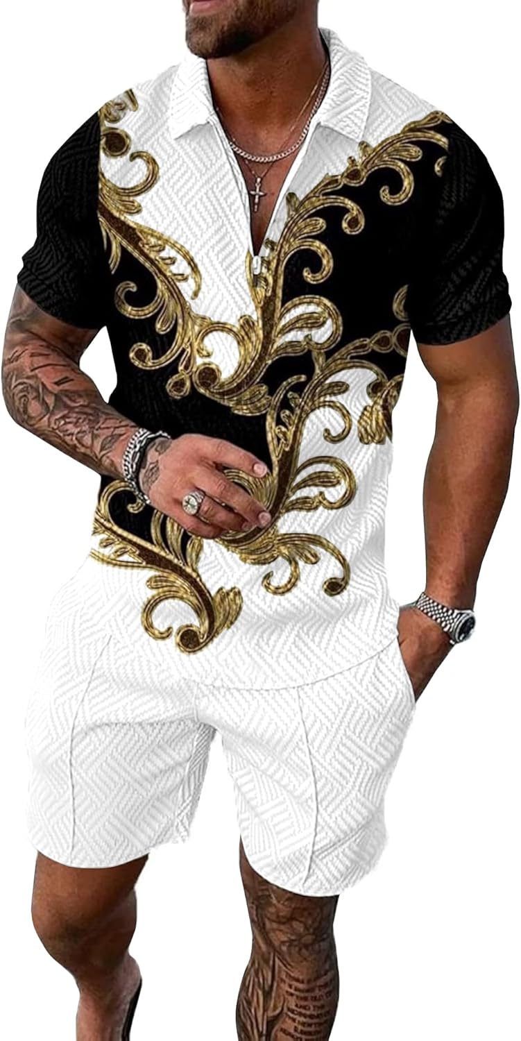 UOUA Mens Summer Track Suits Stylish 2 Piece Shorts Sets