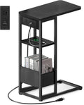 C Shaped End Table with Charging Station - Small Slide Under Sofa