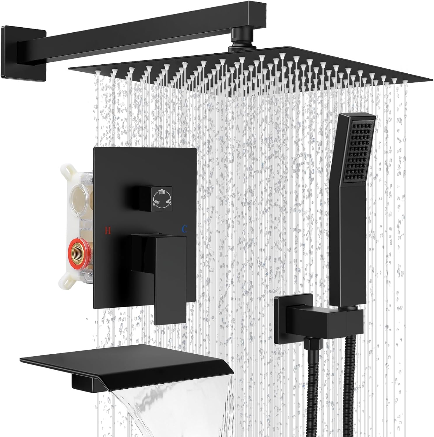 Rain Shower Faucet Set with Tub Spout and 10 Inch Shower Head