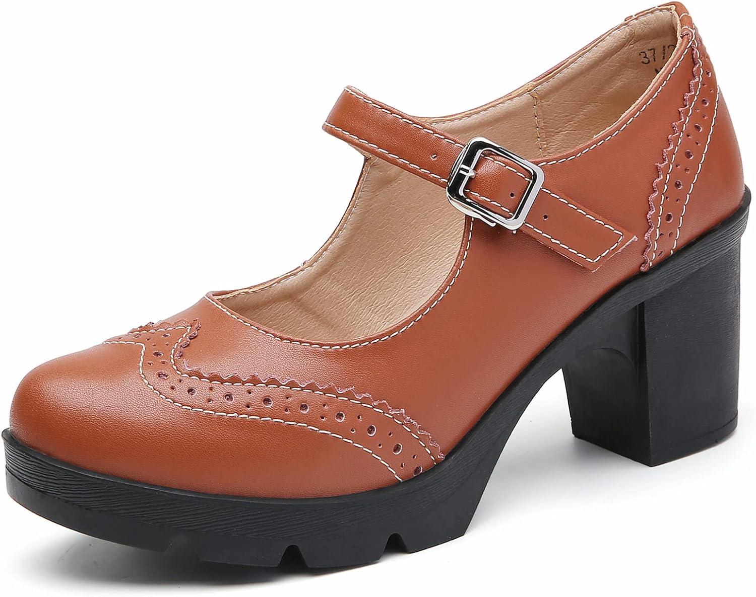 DADAWEN Women's Chunky Low Block Heels Mary Jane Pumps for Comfort