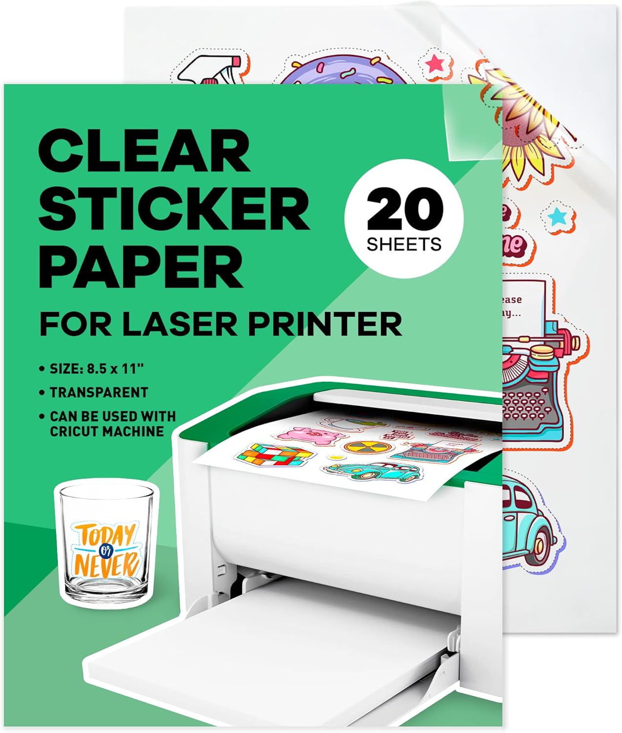 Glossy Clear Sticker Paper - 20 Sheets - For Laser Printer