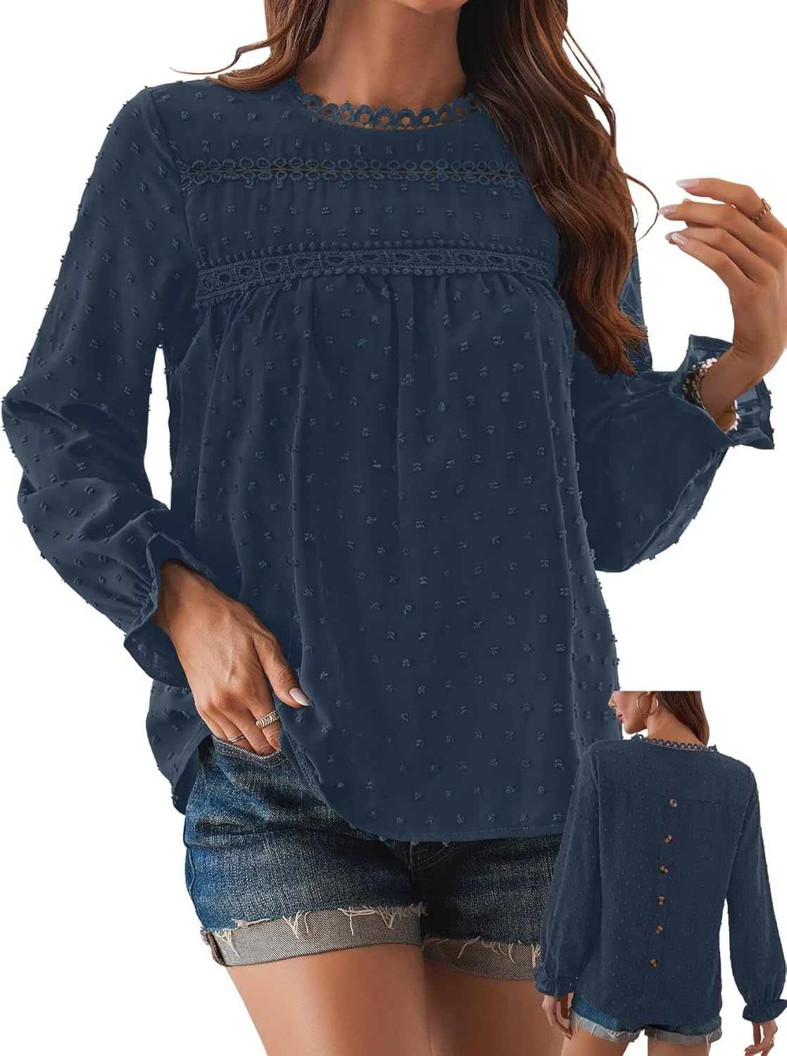 Womens Boho Tops Long Sleeve Shirts Cute Crewneck Blouse 2025