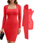 Popilush Dress Long Sleeve Midi Bodycon Dresses for Women - Built-In