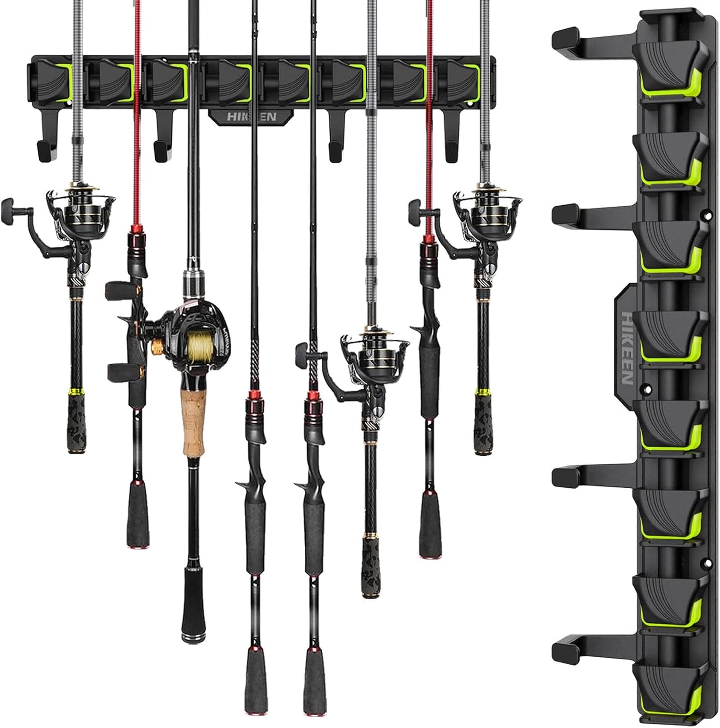 Hikeen Wall Mounted Fishing Rod Rack - Holds 8 Rods