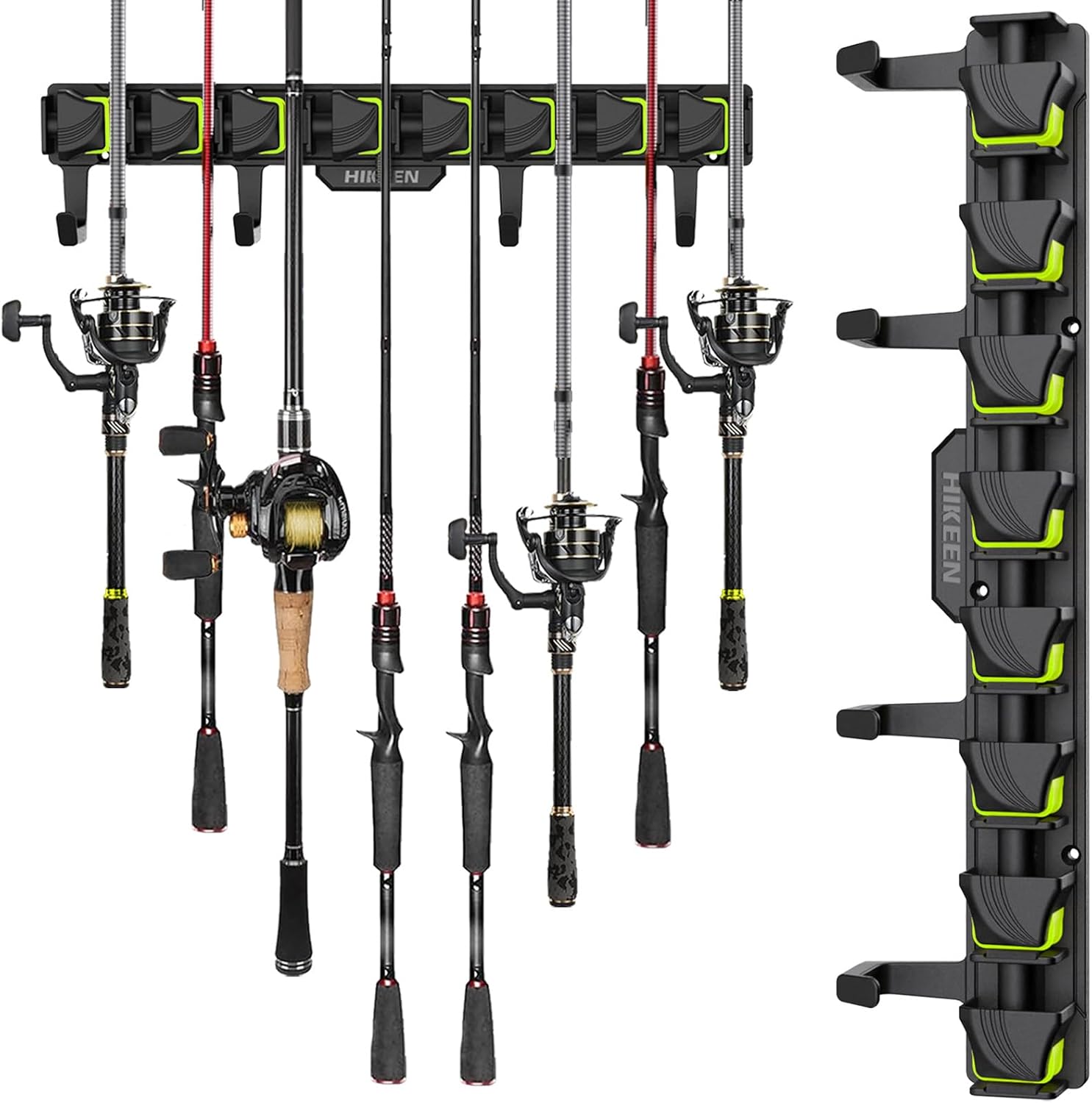 Hikeen Wall Mounted Fishing Rod Rack - Holds 8 Rods