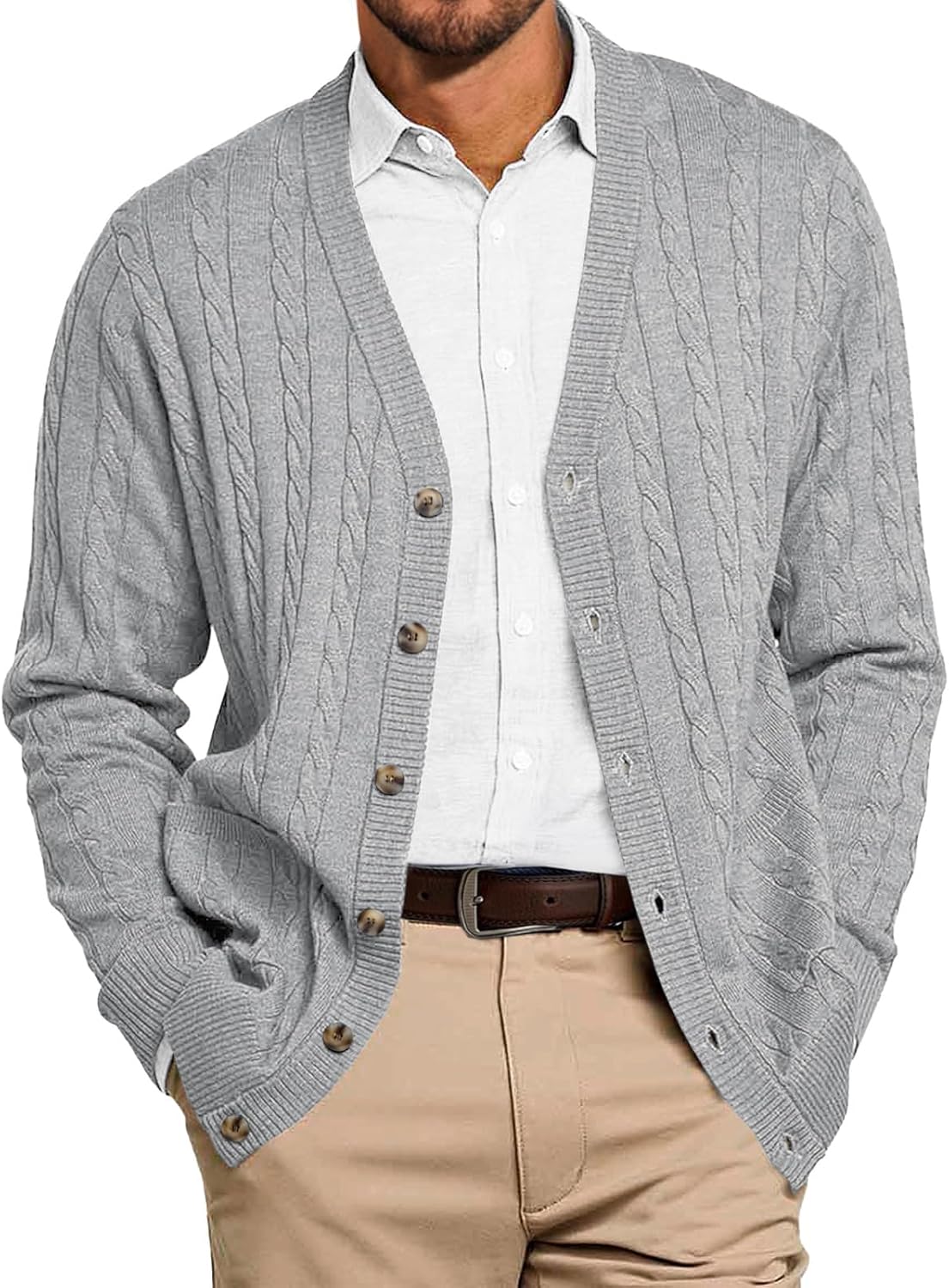 Runcati Mens Cable Knit Cardigan Sweater for Stylish Fall Wear
