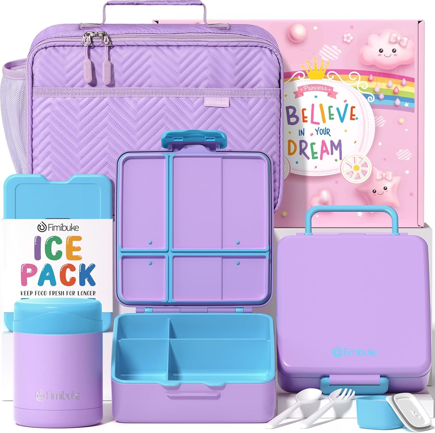 Fimibuke Kids Bento Snack Lunch Box Set with Insulated Bag
