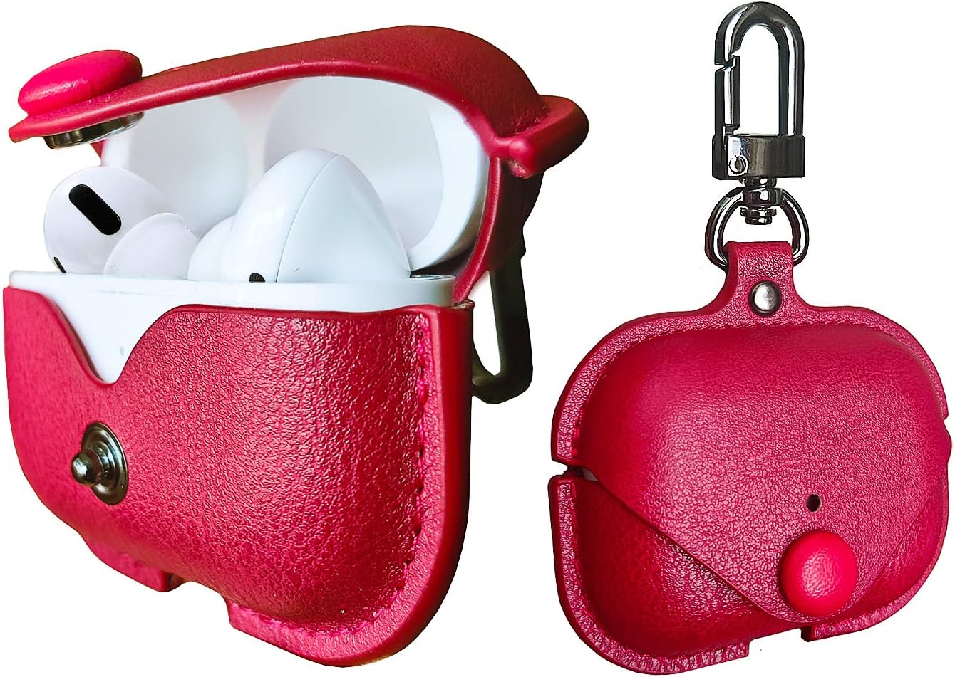 Secure Snap-Fastener Leather Case for AirPods Pro - Red