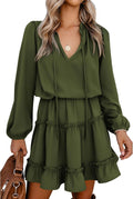 Long Sleeve Tie Neck Ruffle Tiered A Line Mini Dress (Style 2GK6)