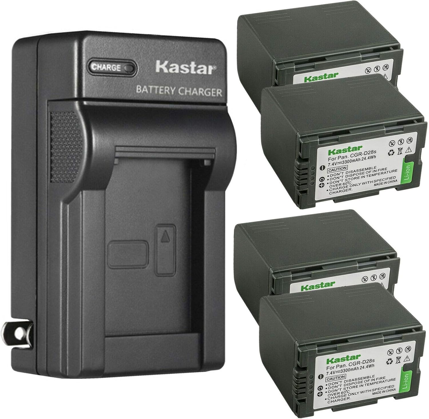 Kastar 4-Pack CGR-D28 Battery and AC Wall Charger Replacement