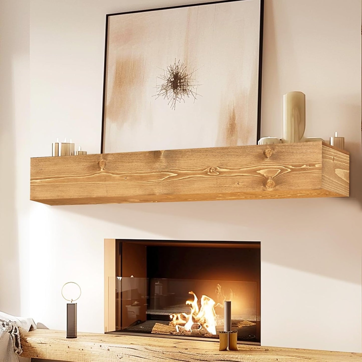 Handmade Fireplace Mantel 48in Rustic Wood Floating Shelf