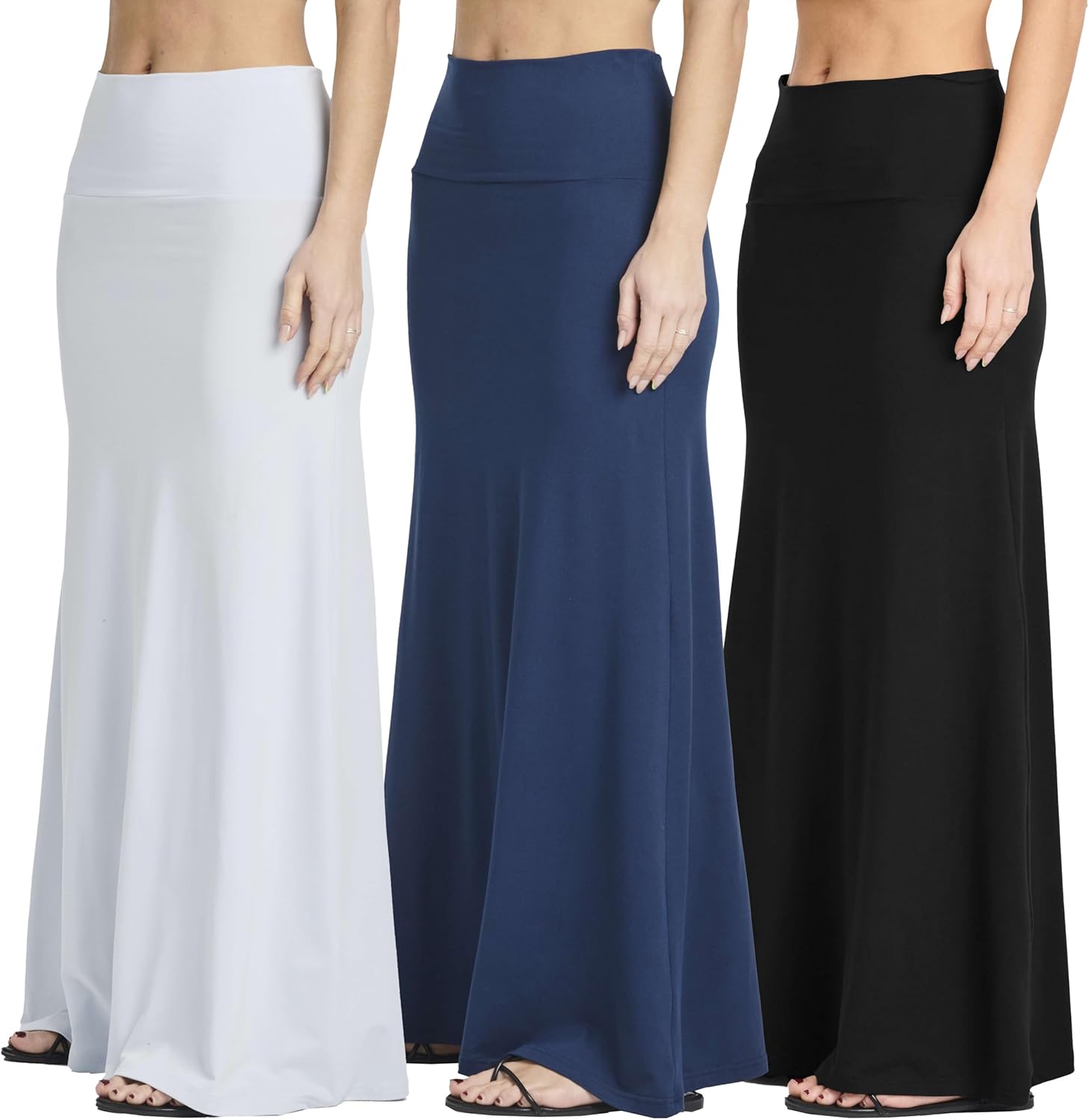 Real Essentials Women's Ultra-Soft Flowy Maxi Skirts 3 Pack