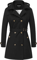 Women's Trench Coat Double-Breasted with Detachable Hood - Slim Belted