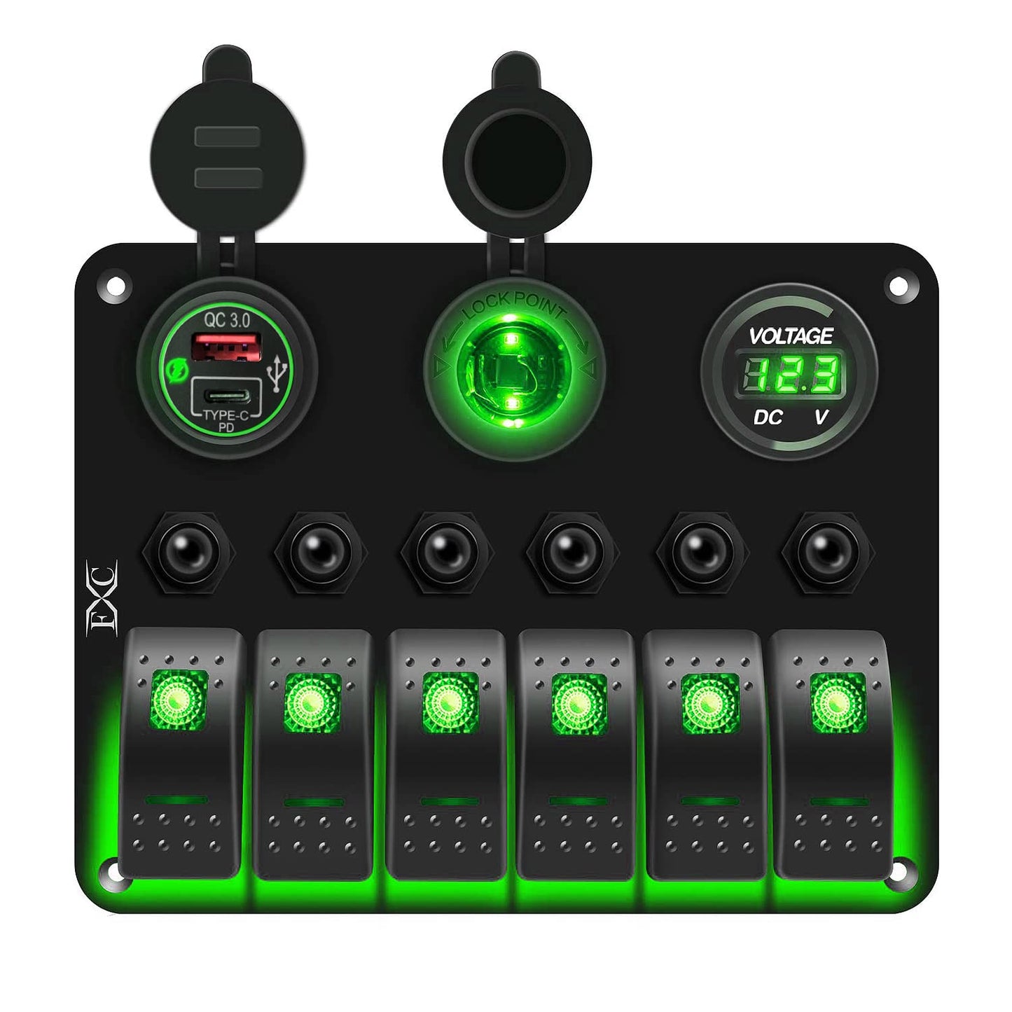 FXC Waterproof Marine Boat Rocker Switch Panel with USB Ports