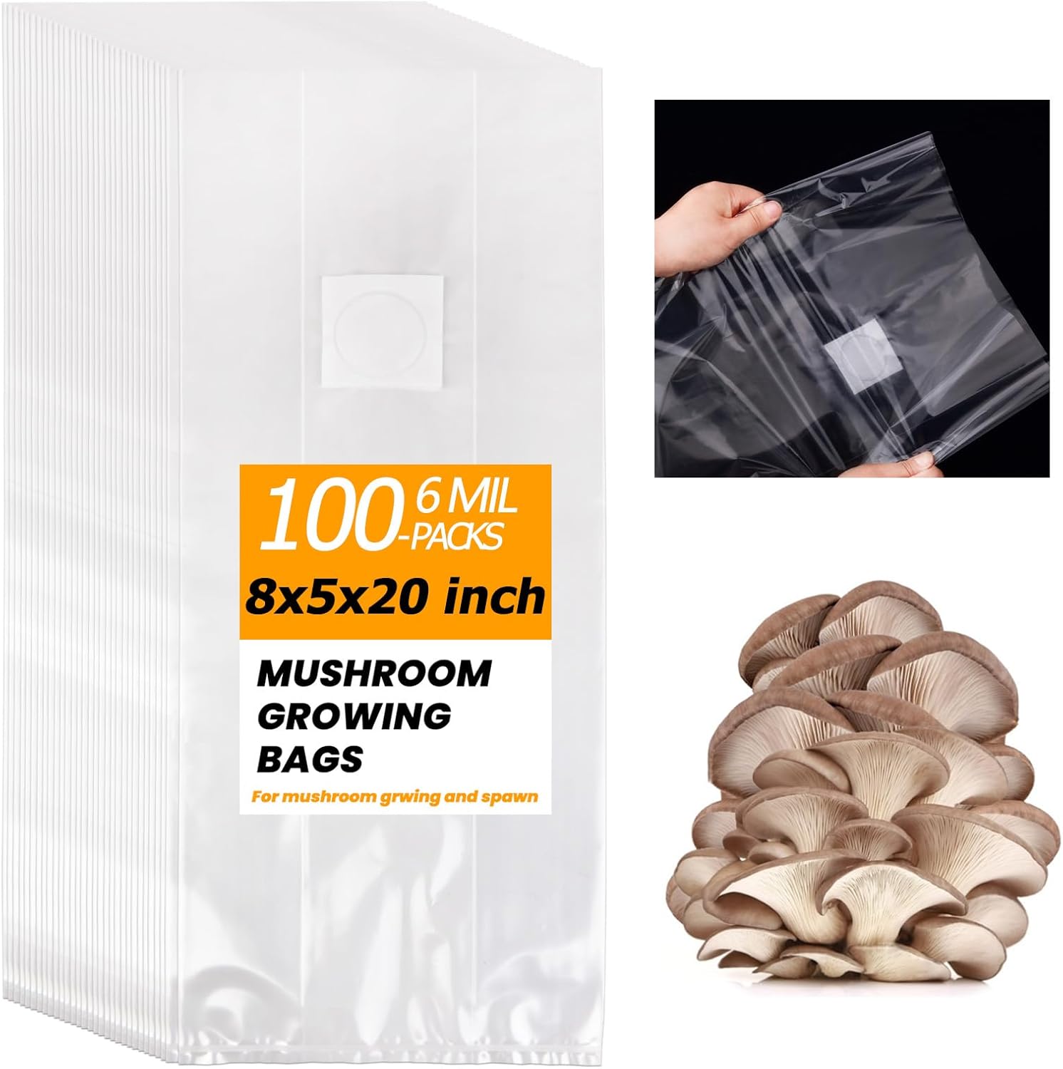 100PCS Mushroom Planting Kit - Durable 6 Mil Thick Bags