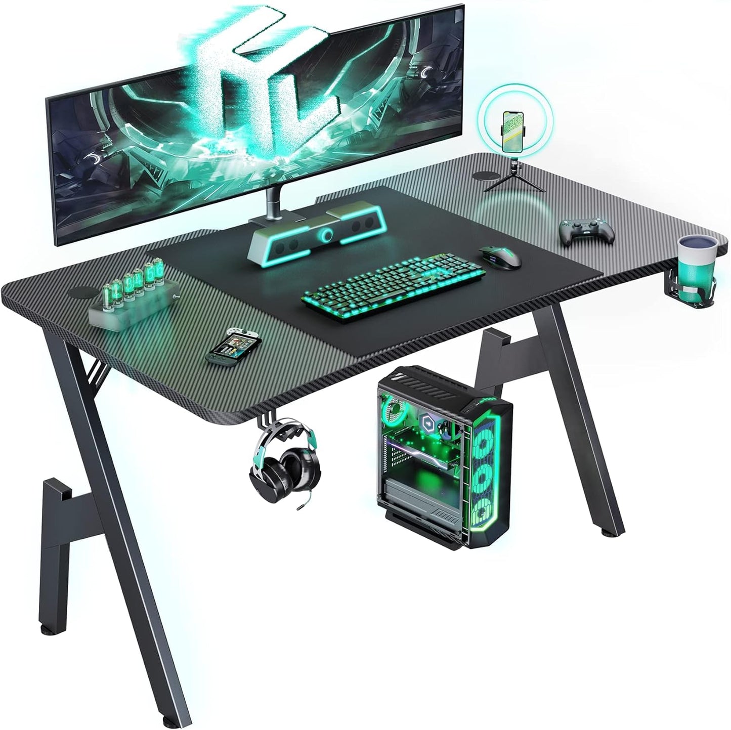 55 Inch Gaming Desk with Ergonomic Design and Cable Management