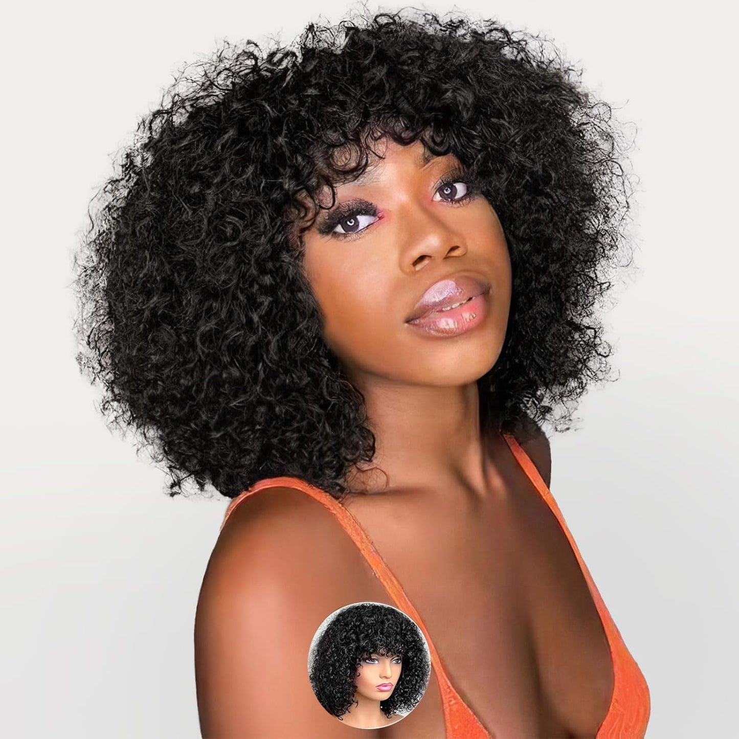 Bob Wig Human Hair Curly Wigs with Bangs for Black Women