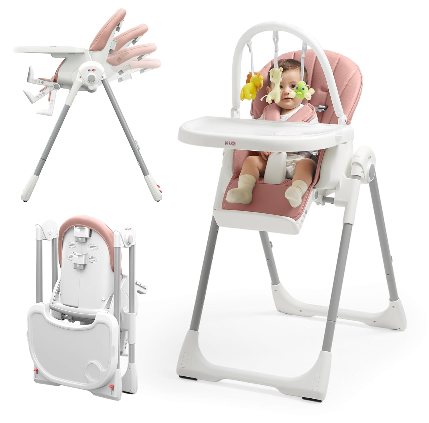 KUB 3-in-1 Foldable High Chair - Adjustable & Easy Clean - Pink