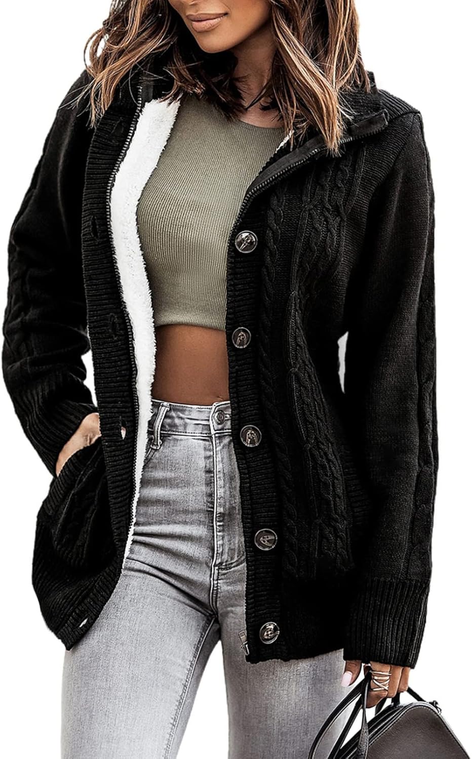 Fleece Lined Hooded Cardigan Sweater for Women - Cozy Style