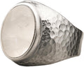 Clear Quartz Men's Sterling Silver Hammered Ring - Handcrafted