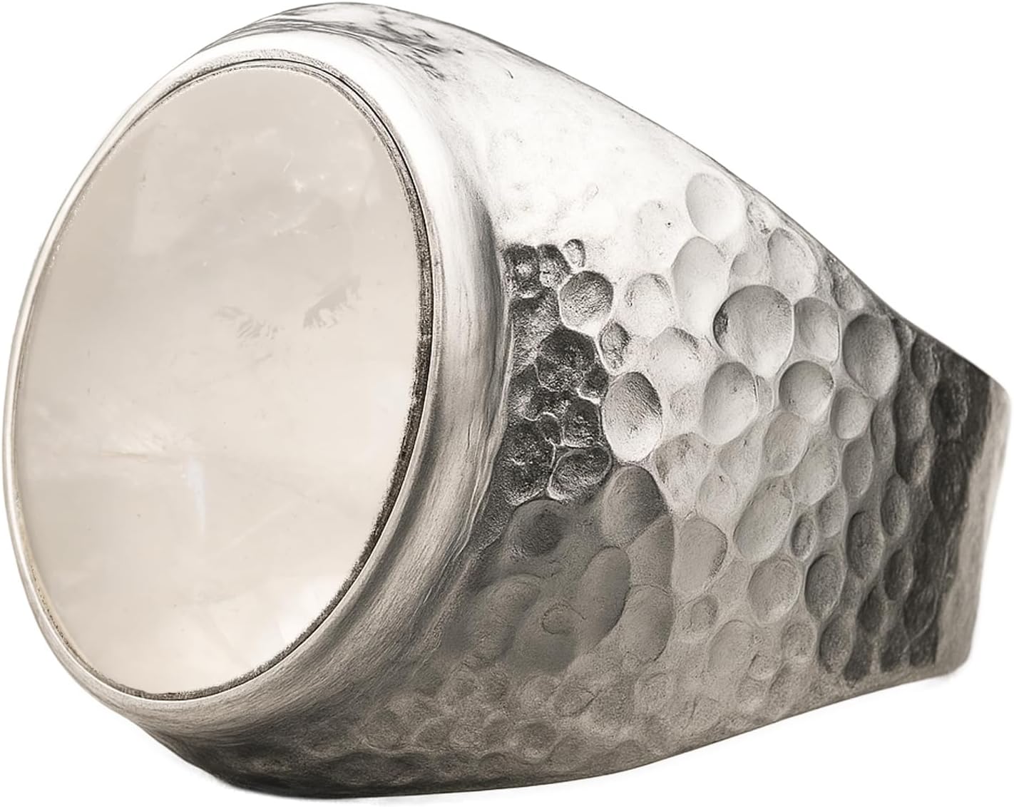 Natural Aventurine Crystal Ring for Men in Hammered Silver