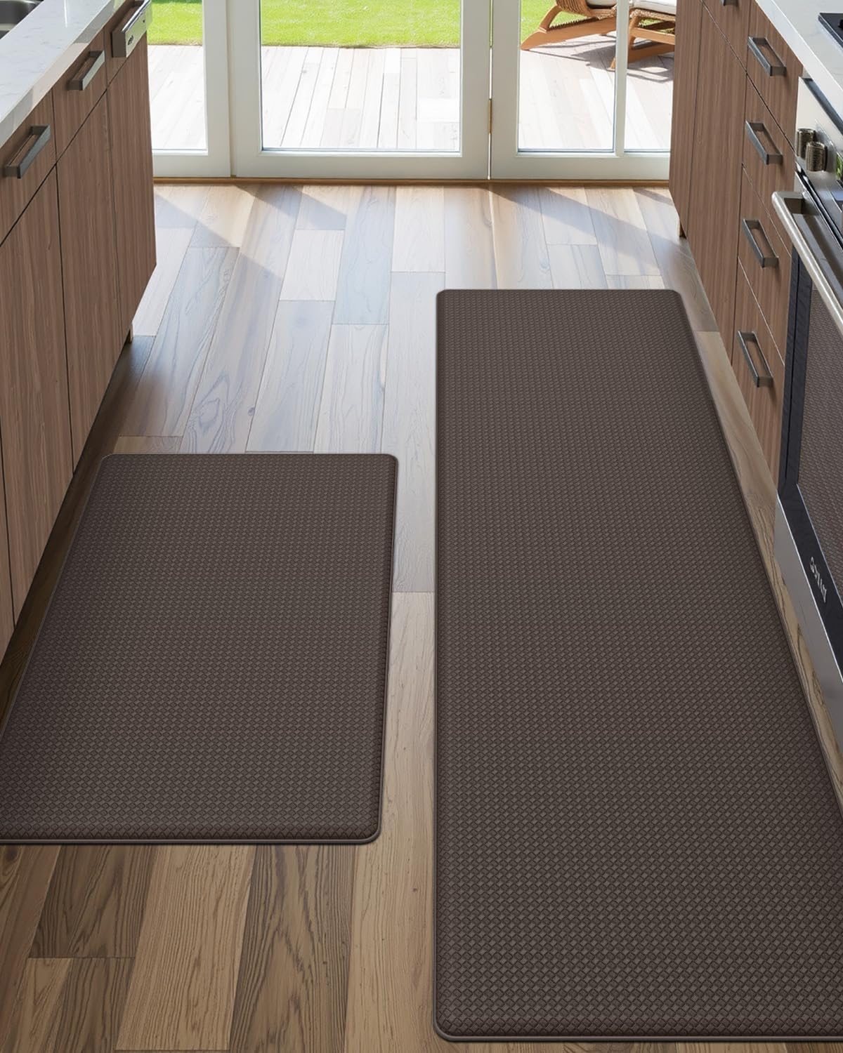 DEXI Kitchen Floor Mats Cushioned Anti Fatigue Set of 2 Brown