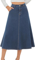 High Waisted A Line Midi Jean Skirt - Stretchy Denim Comfort