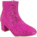 Girls Rhinestone Round Toe Block Heel Ankle Booties - Sparkle Comfort