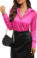 CUNLIN Womens Satin Silk Leopard Button Down Shirt - Silky Long Sleeve