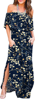 LILBETTER Womens Off The Shoulder Ruffle Maxi Dress for Summer