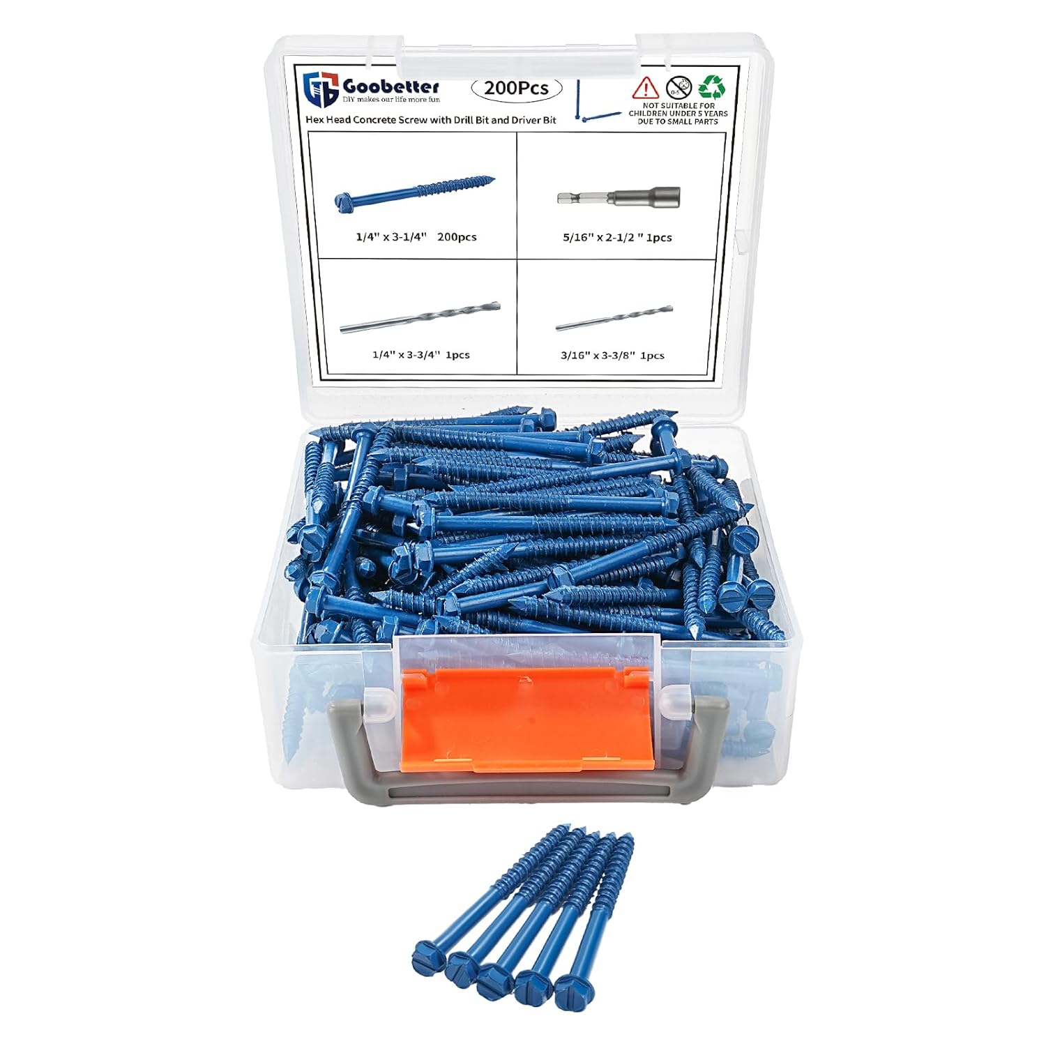 200Pcs 1/4in x3-1/4 Concrete Screws for Brick and Block Use