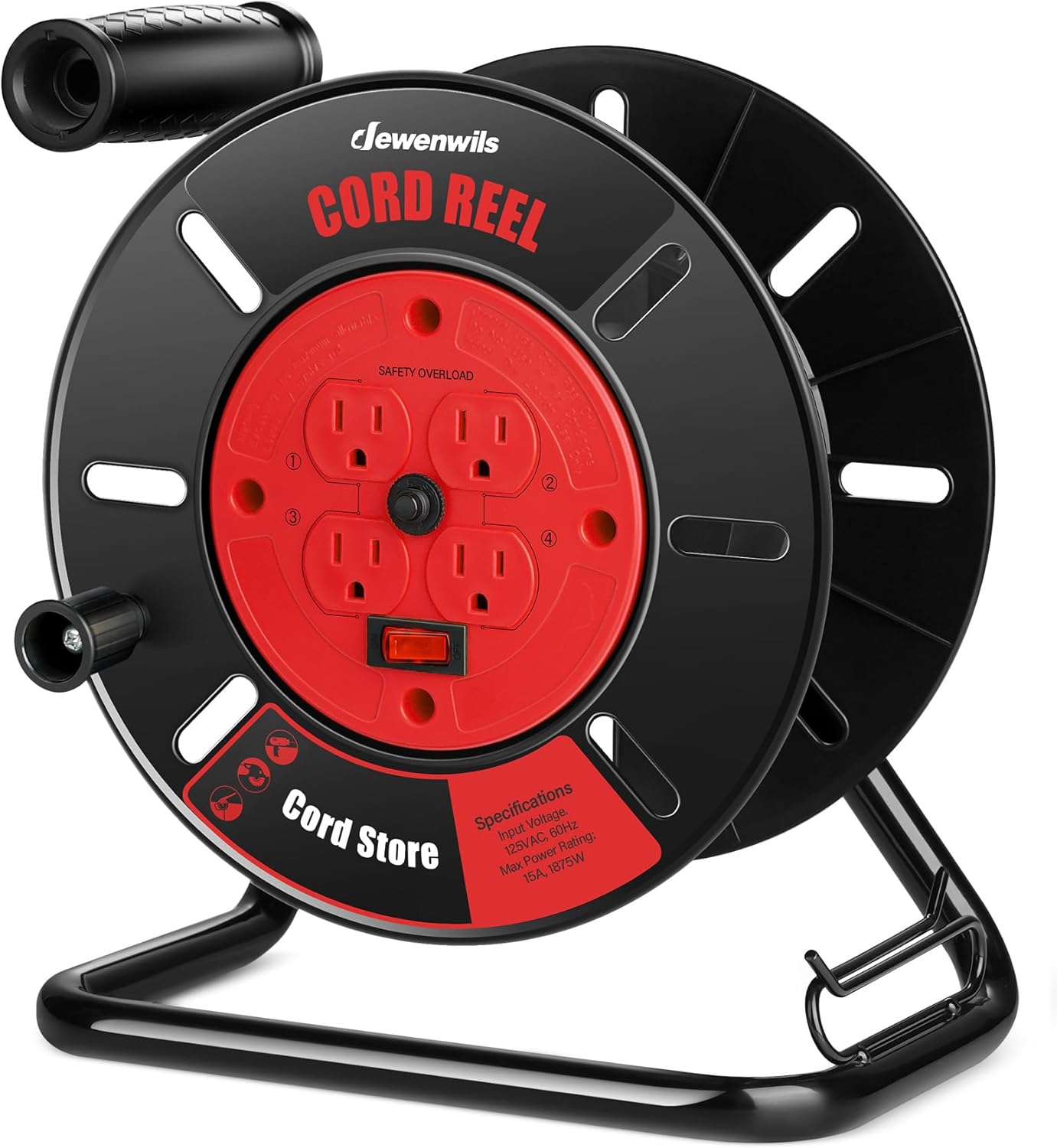 DEWENWILS Extension Cord Storage Reel with 4 Outlets for Power