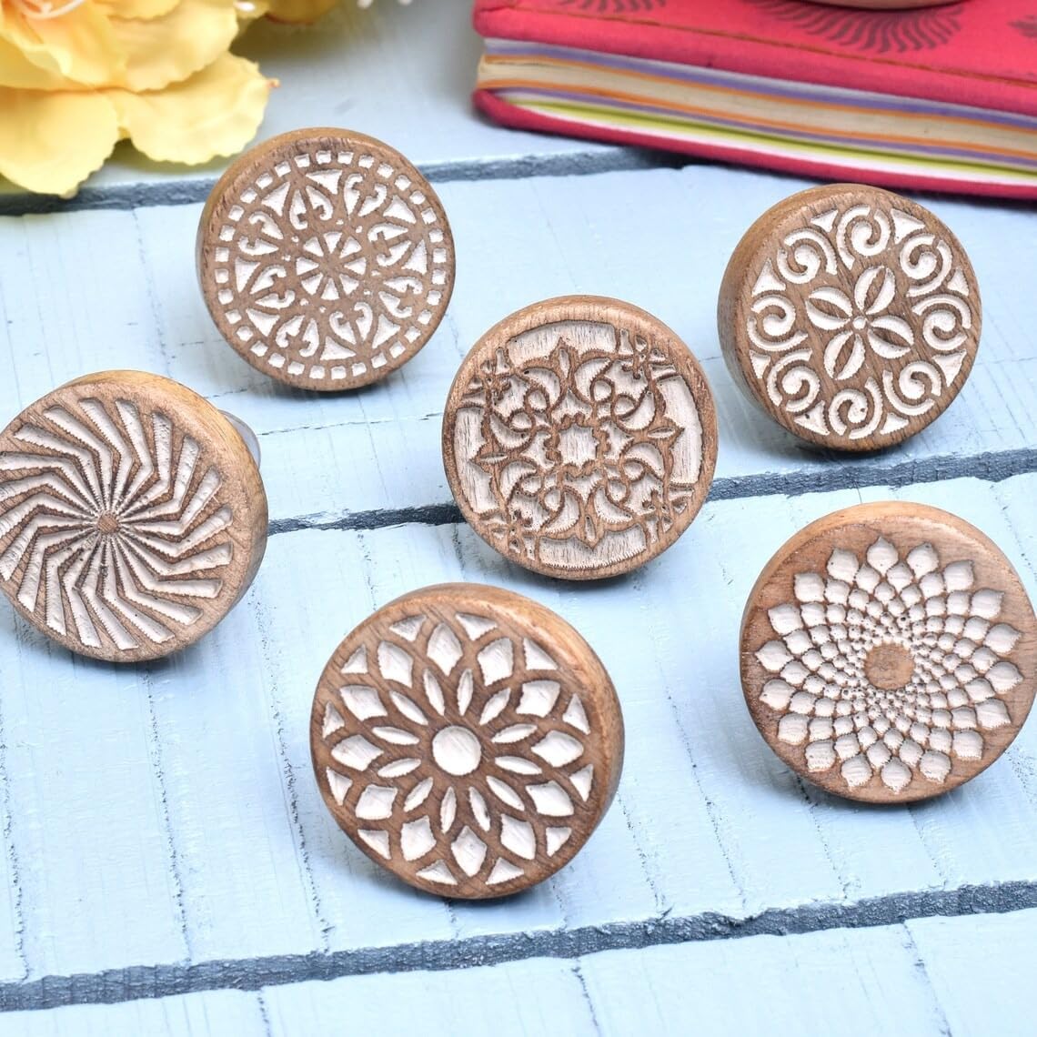 24-Piece Boho Style Wooden Cabinet Knobs and Pulls Set