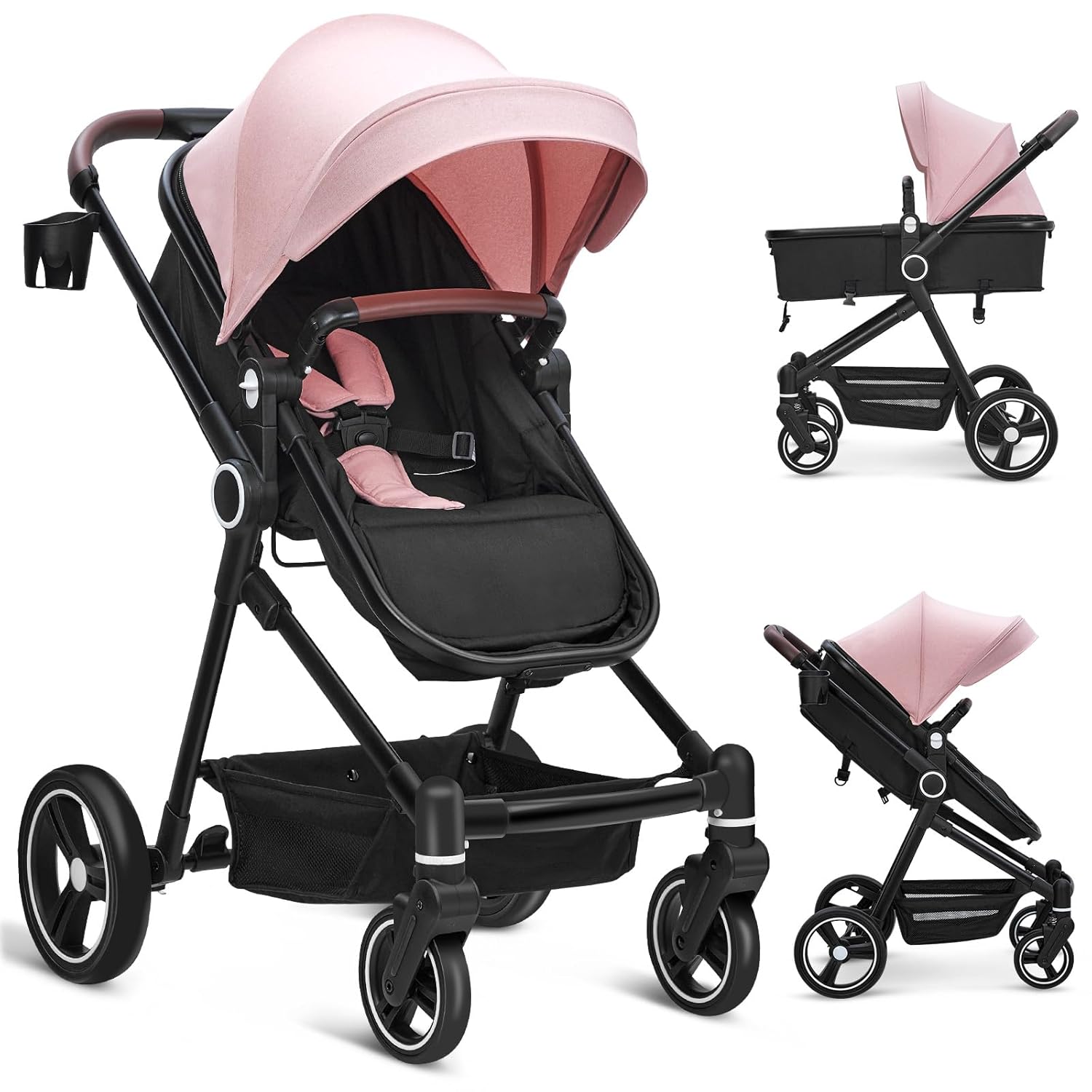 2 in 1 Baby Stroller for Toddler 0-3 with Large Storage Basket