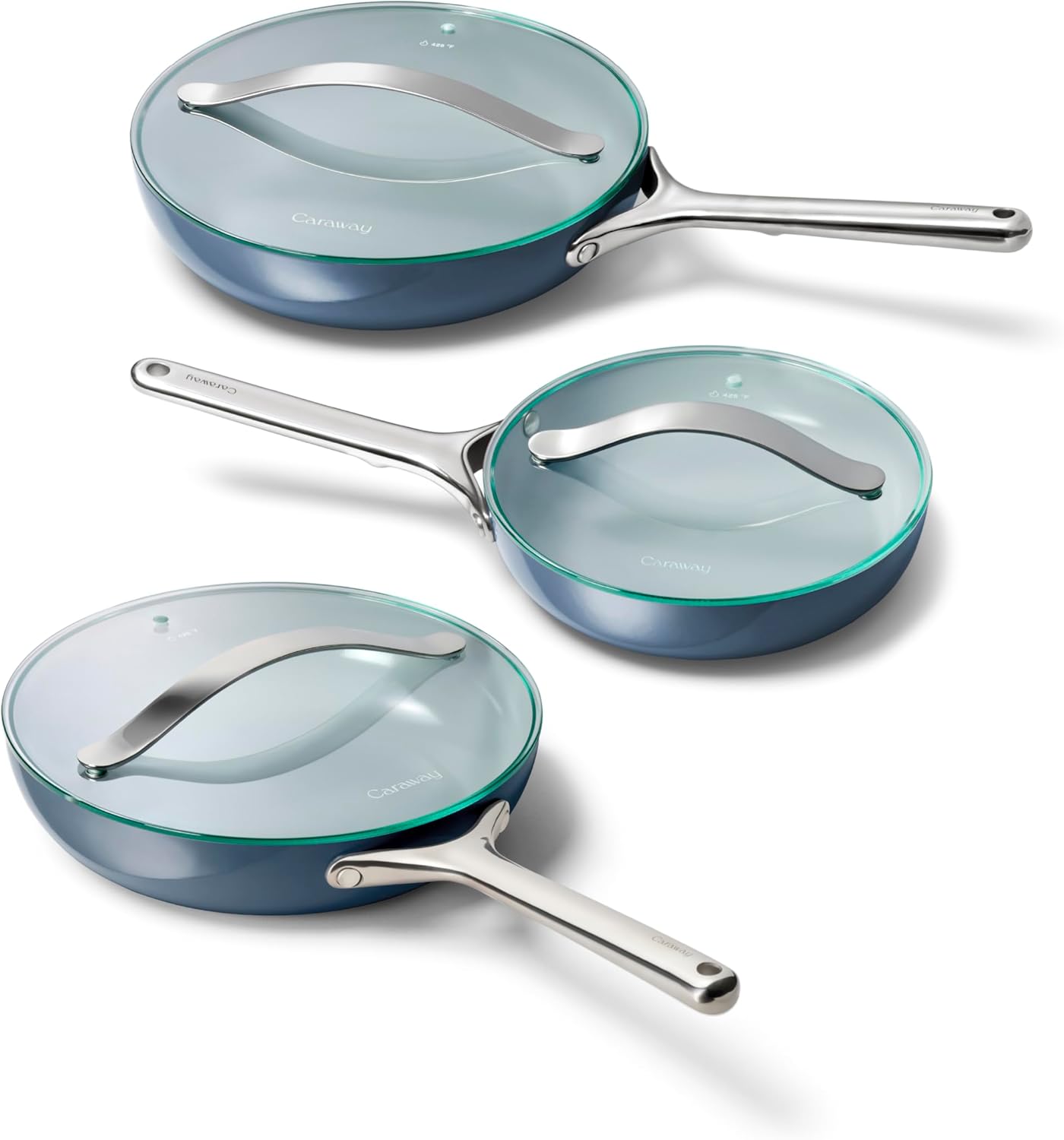 Caraway Ceramic Nonstick Fry Pan Set with Glass Lids for Cooking