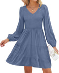 ZESICA V Neck Long Sleeve Smocked High Waist Ruffle Tiered