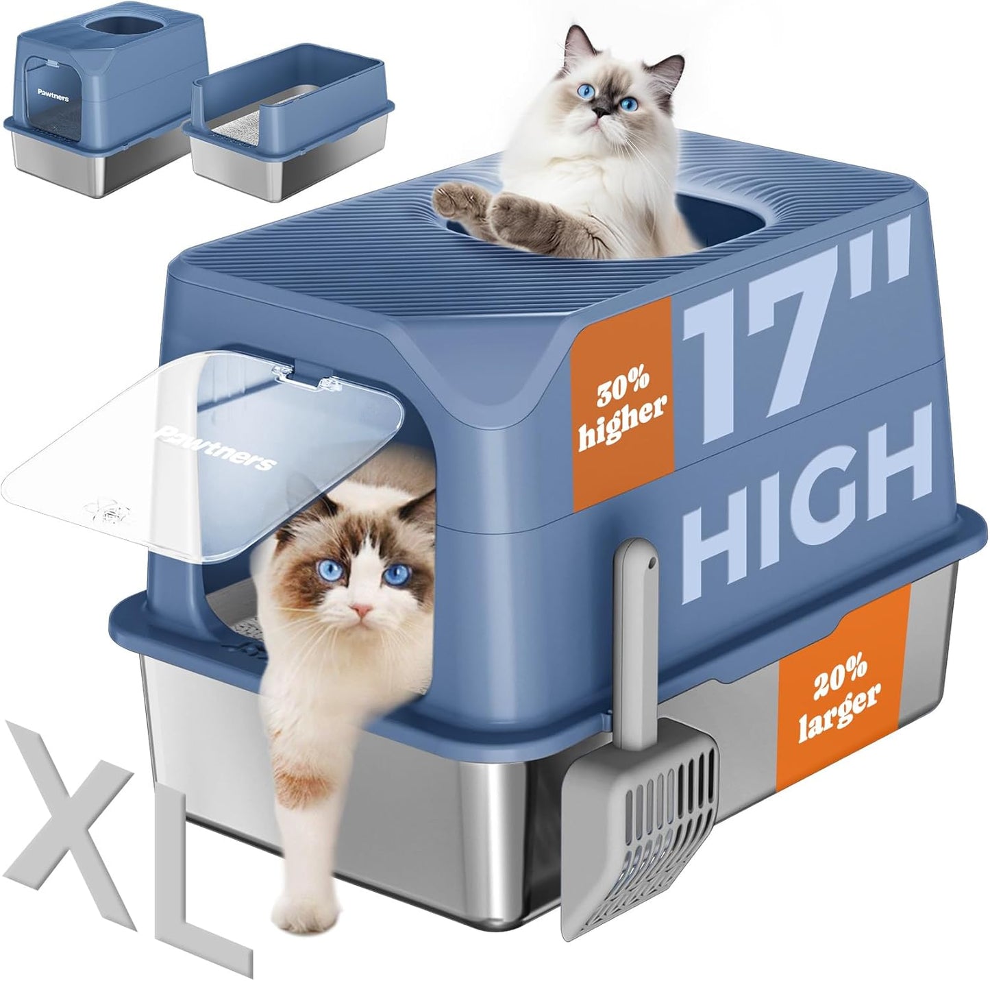 Pawtners XL Extra Large Stainless Steel Cat Litter Box for Comfort
