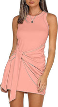 Women's Summer Wrap Tank Mini Dress - Ruched Tie Waist Casual Bodycon