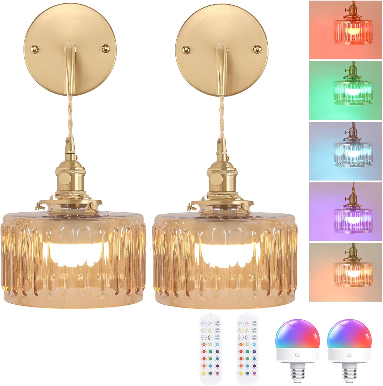 Battery Operated Wall Sconce with Amber Striped Shade Pattern