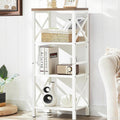 Small Bookshelf 4 Tier Industrial Bookcase - Narrow White Book Shelf